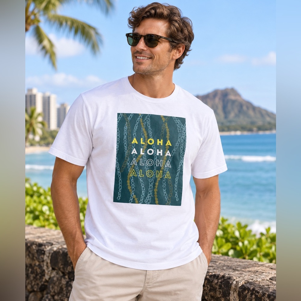 Kahala Honolulu Hawaii Men's XL Aloha Graphic T Shirt White Cotton Tropical Tee